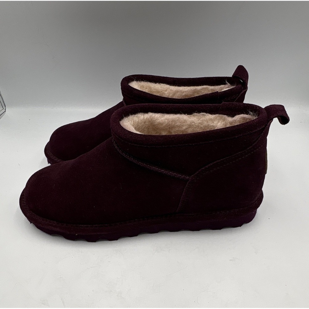 BEARPAW Super Shorty Pull-On Shearling Lined Ankle Bootie Purple Women's US 9